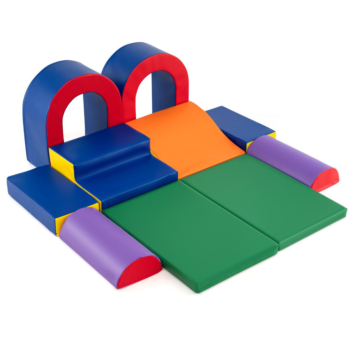 OLAKIDS Toddler Climbing Toys Indoor, 10 Pieces Baby Foam Blocks Soft Play Set with PU Leather