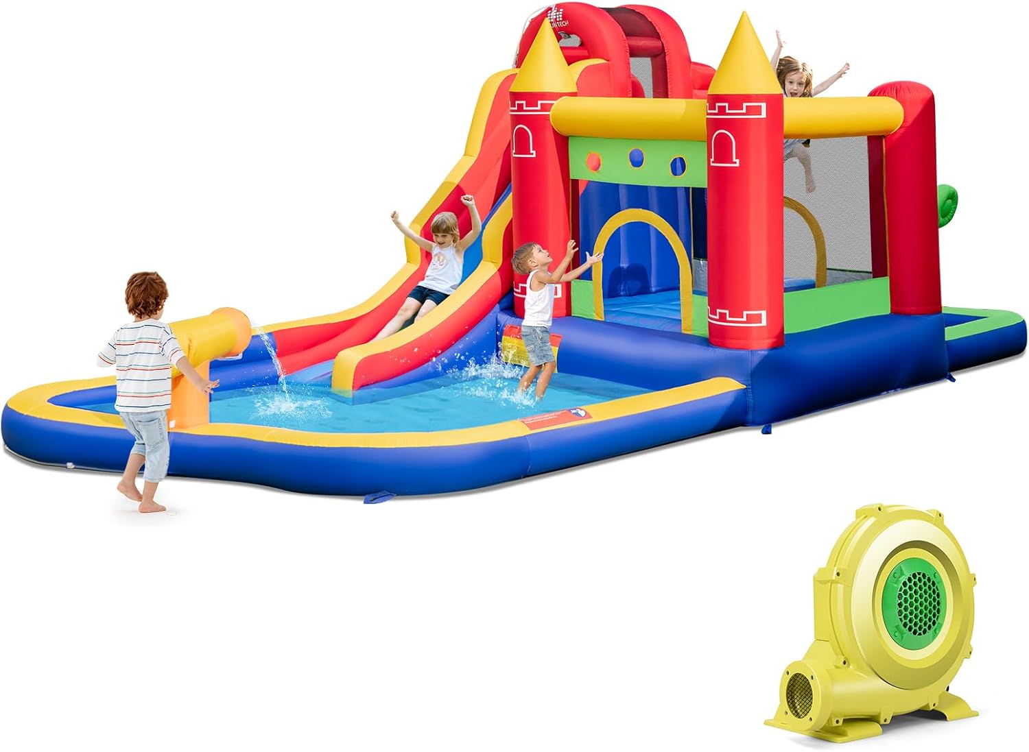 Inflatable Water Slide, Outdoor Water Park Bouncy House with Ring-tossing, Boxing