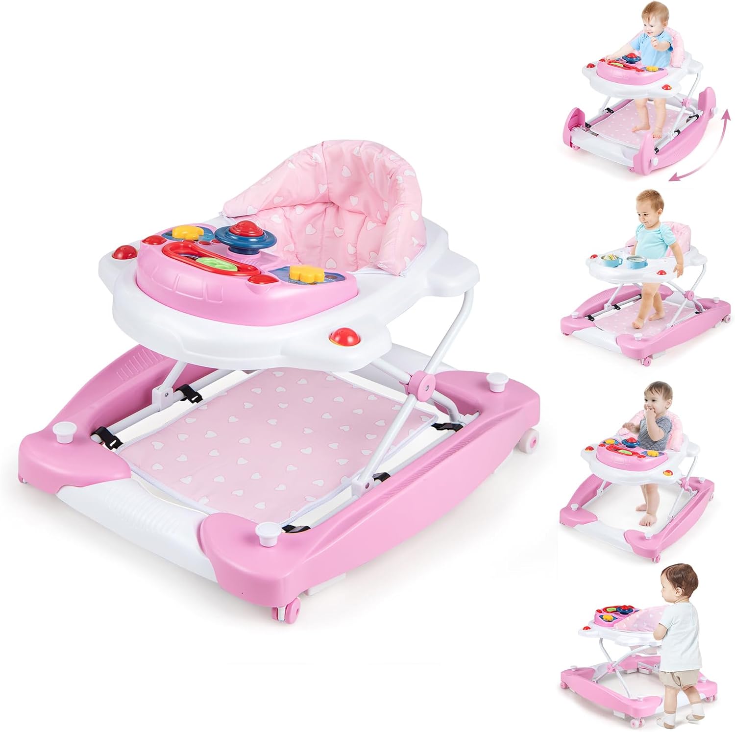 6 in 1 Baby Walker & Activity Center with Adjustable Height and Removable Music Tray