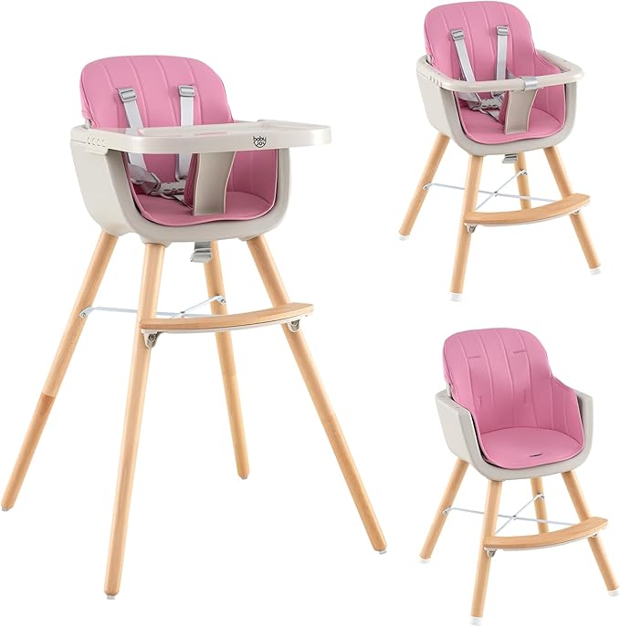 3-in-1 Wooden High Chair/Booster/Chair with Removable Tray