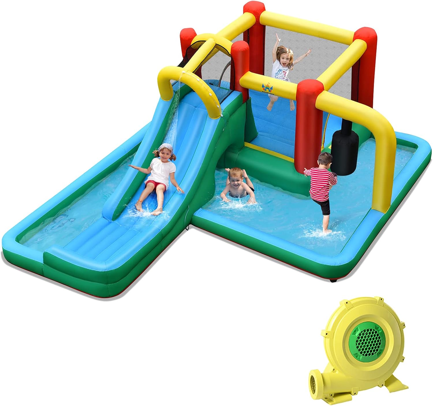 Inflatable Water Slide, 6-in-1 Kids Water Slide Jumping Bounce House