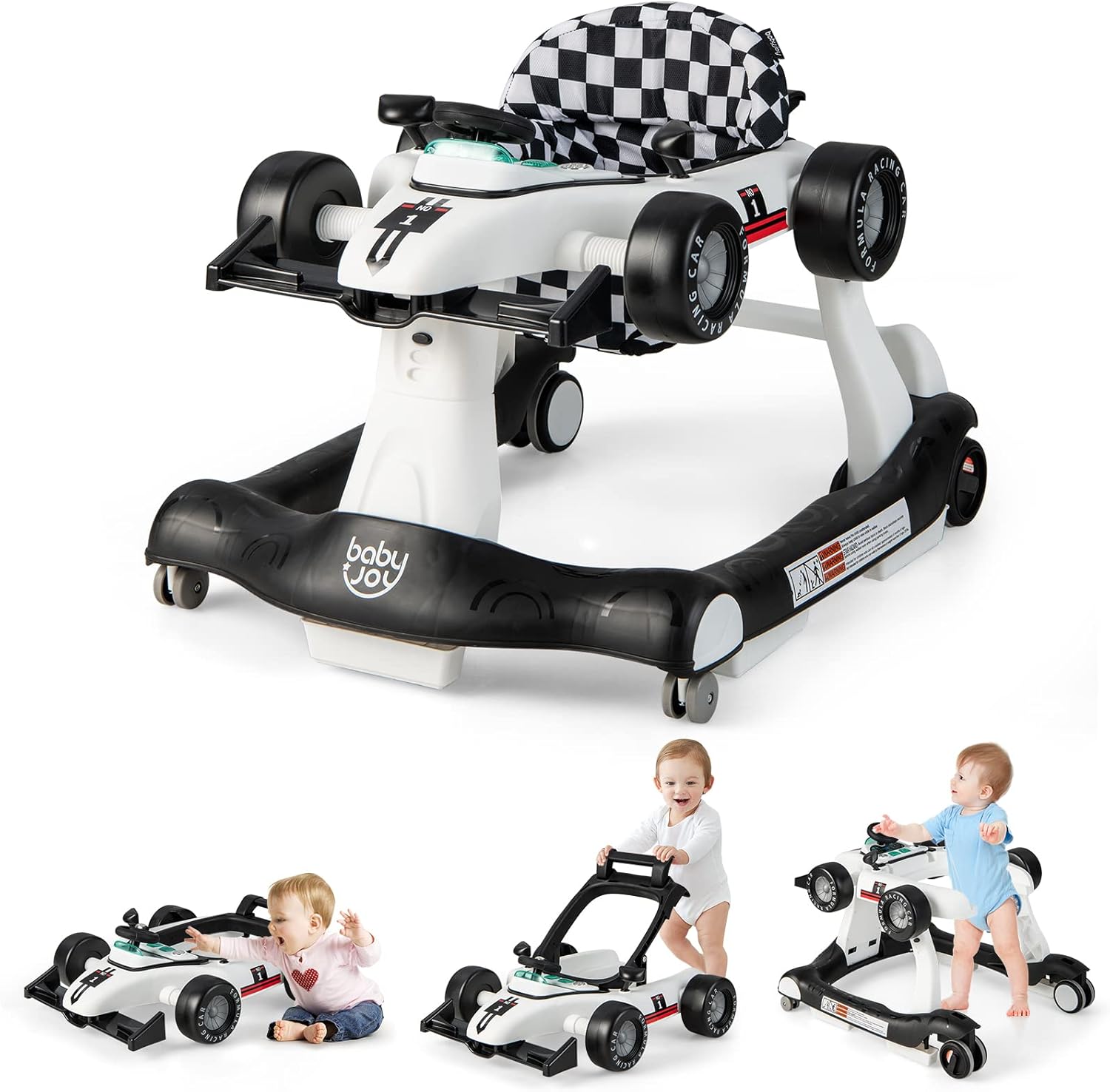 4-in-1 Foldable Activity Car Walker with Adjustable Height and Speed