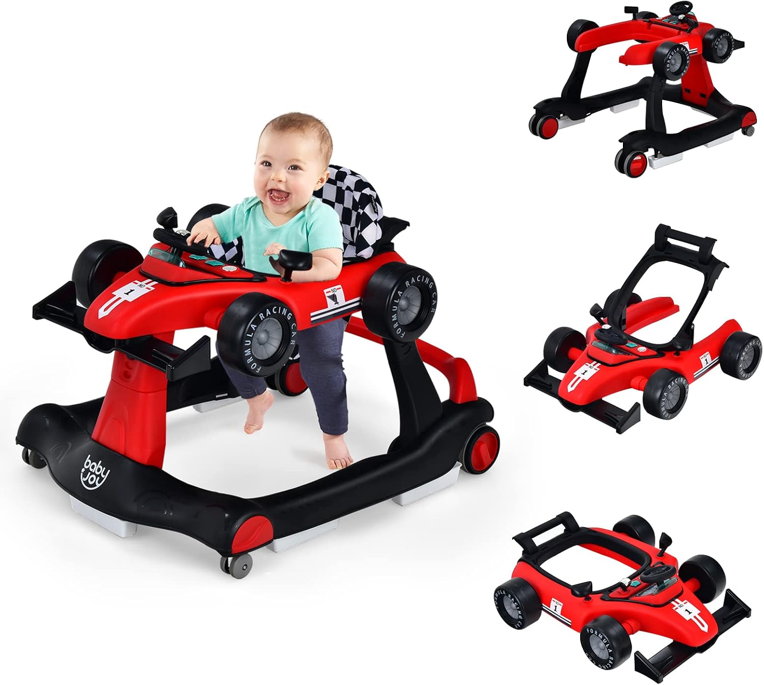 4-in-1 Foldable Activity Car Walker with Adjustable Height and Speed