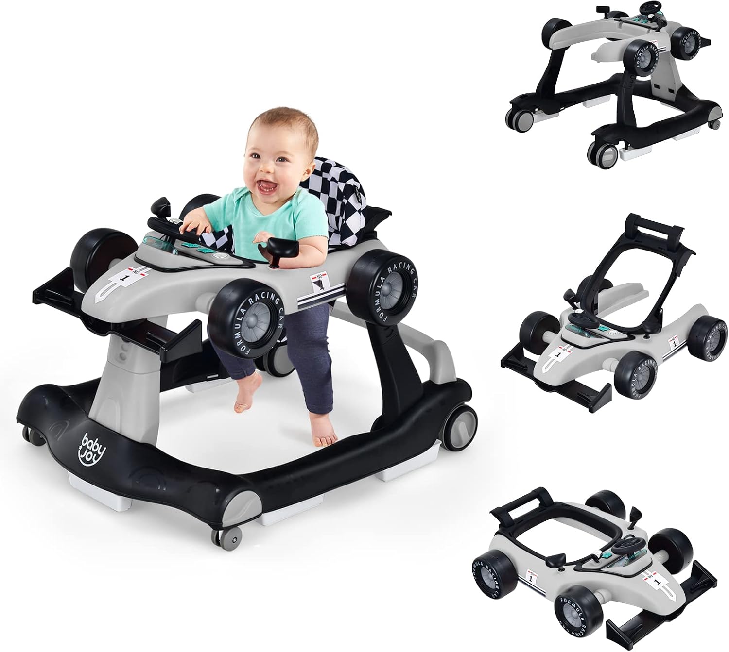 4-in-1 Foldable Activity Car Walker with Adjustable Height and Speed