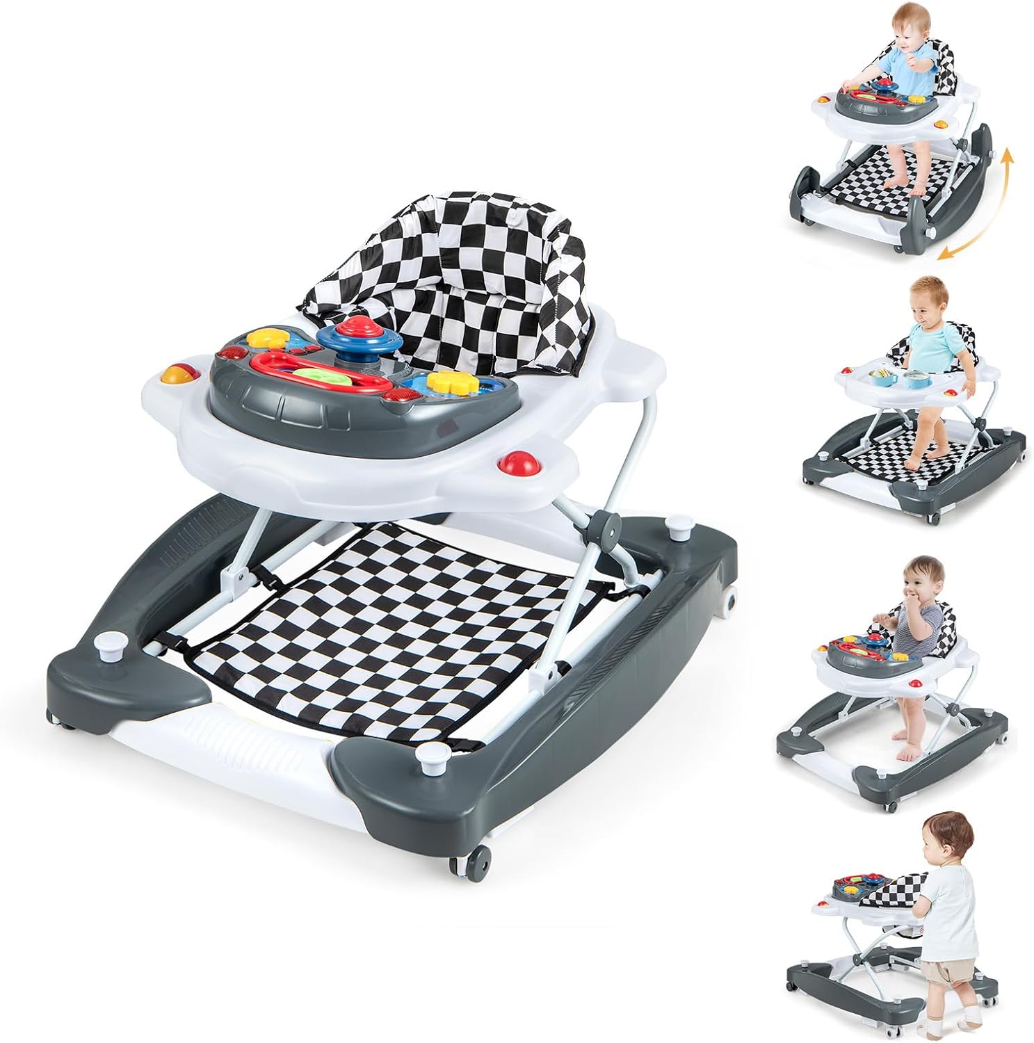 6 in 1 Baby Walker & Activity Center with Adjustable Height and Removable Music Tray