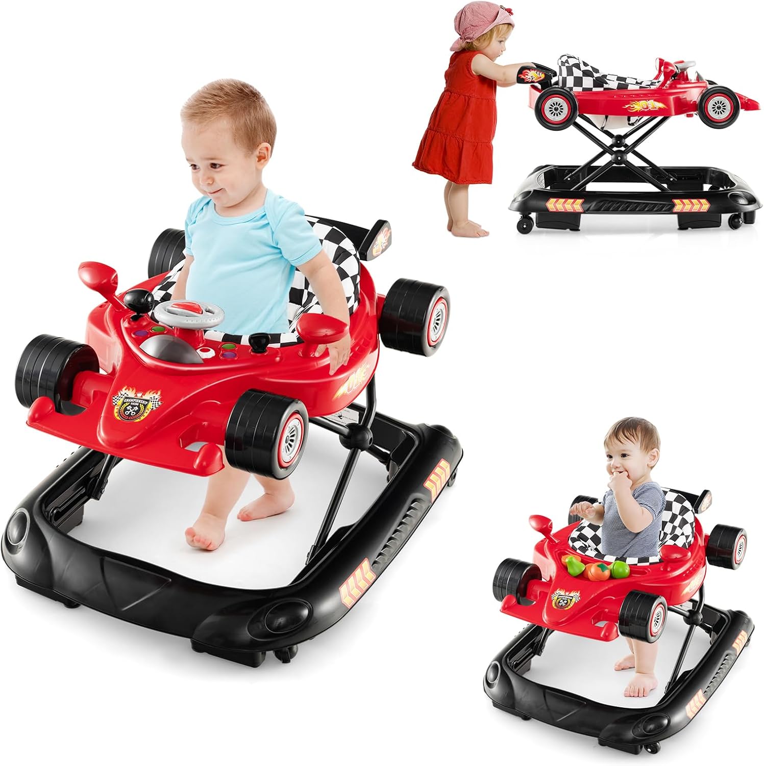Foldable Baby Walker with 3 Adjustable Height Settings for 7-14 Months Boys Girls