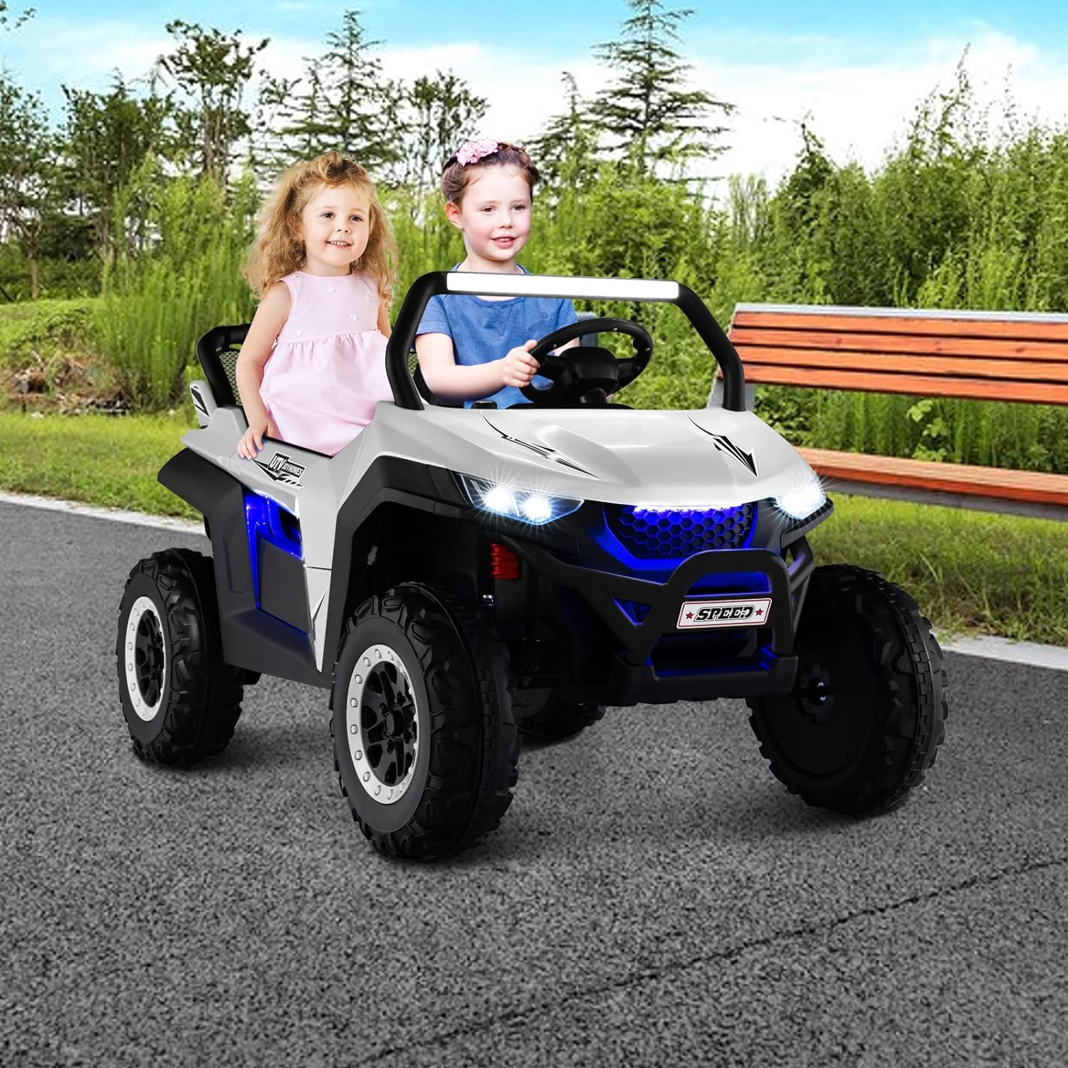 2-Seater Ride on Car, 12V Electric UTV w/Remote Control, Spring Suspension, High/Low Speed