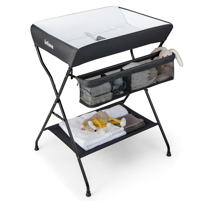 INFANS Baby Portable Changing Table Infant Diaper Station with Storage Basket & Shelf