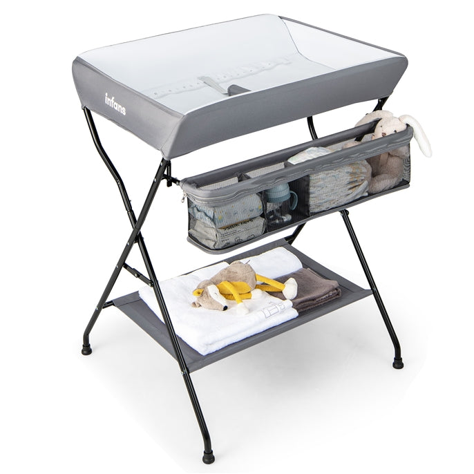 INFANS Baby Portable Changing Table Infant Diaper Station with Storage Basket & Shelf