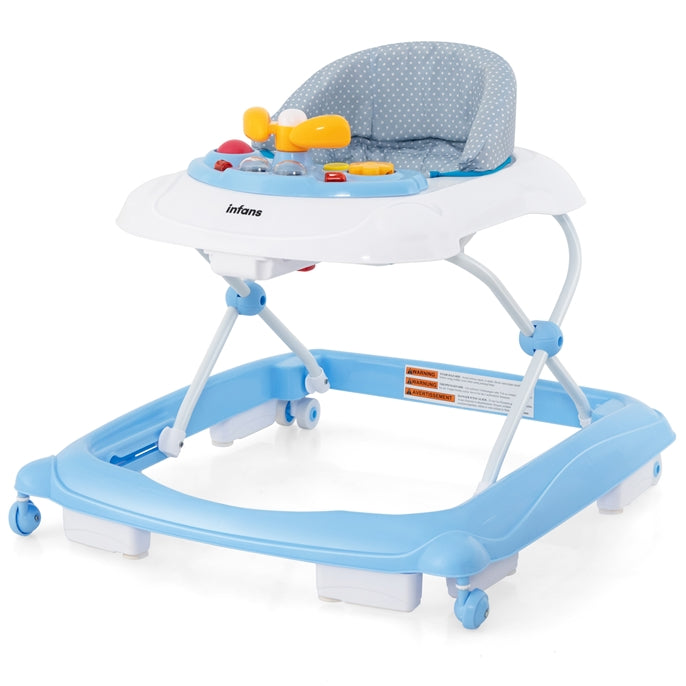 INFANS Foldable Baby Walker 3 in 1 Toddler Walker Leaning-Seated Walk-Behind with Removable Music Tray