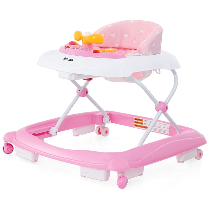 INFANS Foldable Baby Walker 3 in 1 Toddler Walker Leaning-Seated Walk-Behind with Removable Music Tray