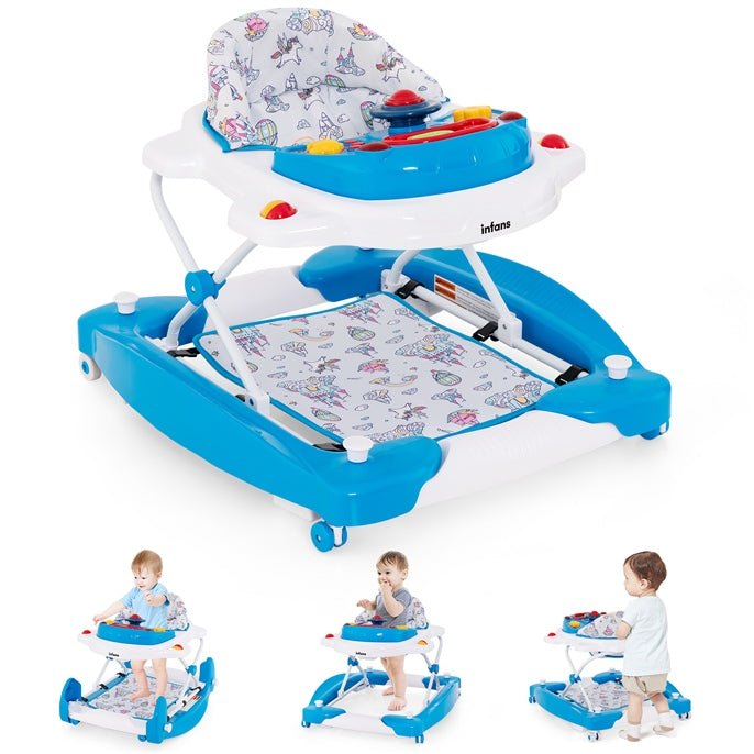 INFANS Baby Walker 5 in 1 Behind Walker Learning Seated Rocker Bouncer with Removable Music Tray