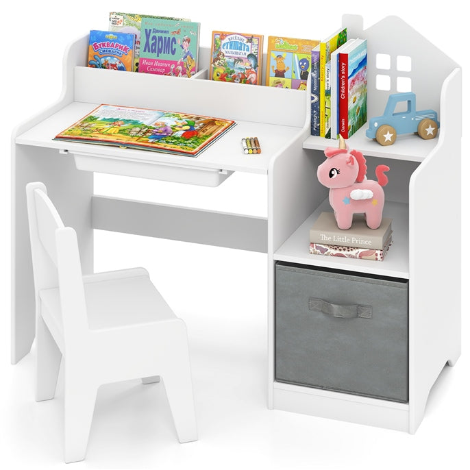 INFANS Kids Table and Chair Set Toddler Art Craft Play Wood Activity Desk with Chairs