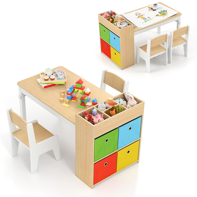INFANS Kids Table and Chair Set Toddler Art Craft Play Wood Activity Desk with 2 Chairs