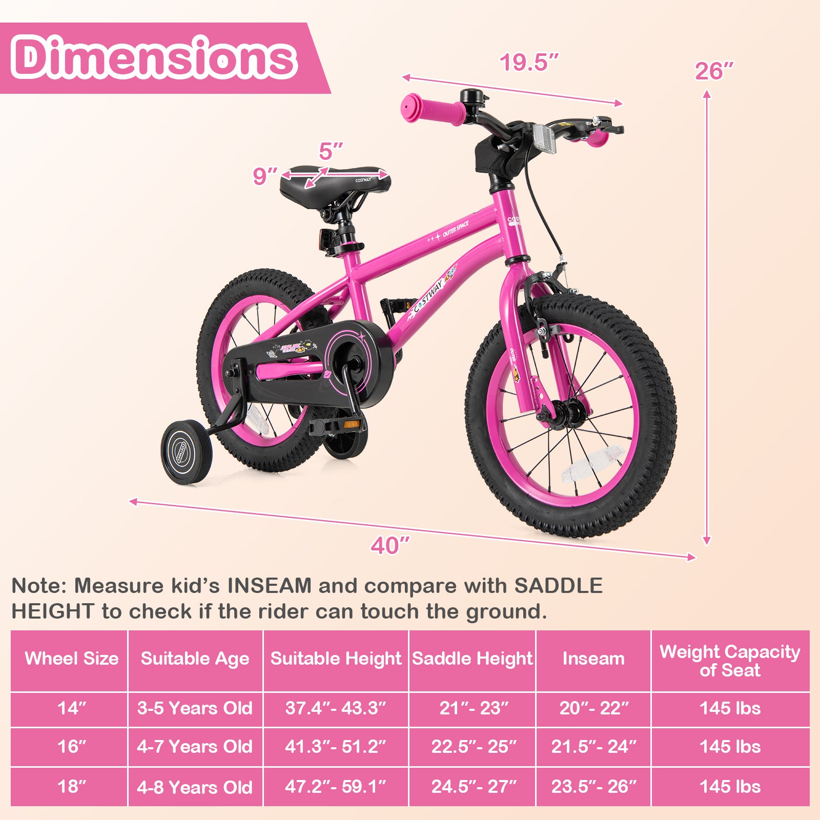 14 16 18 Inch Kid's Bike Bicycle Removable Training Wheels for 3-8 Years