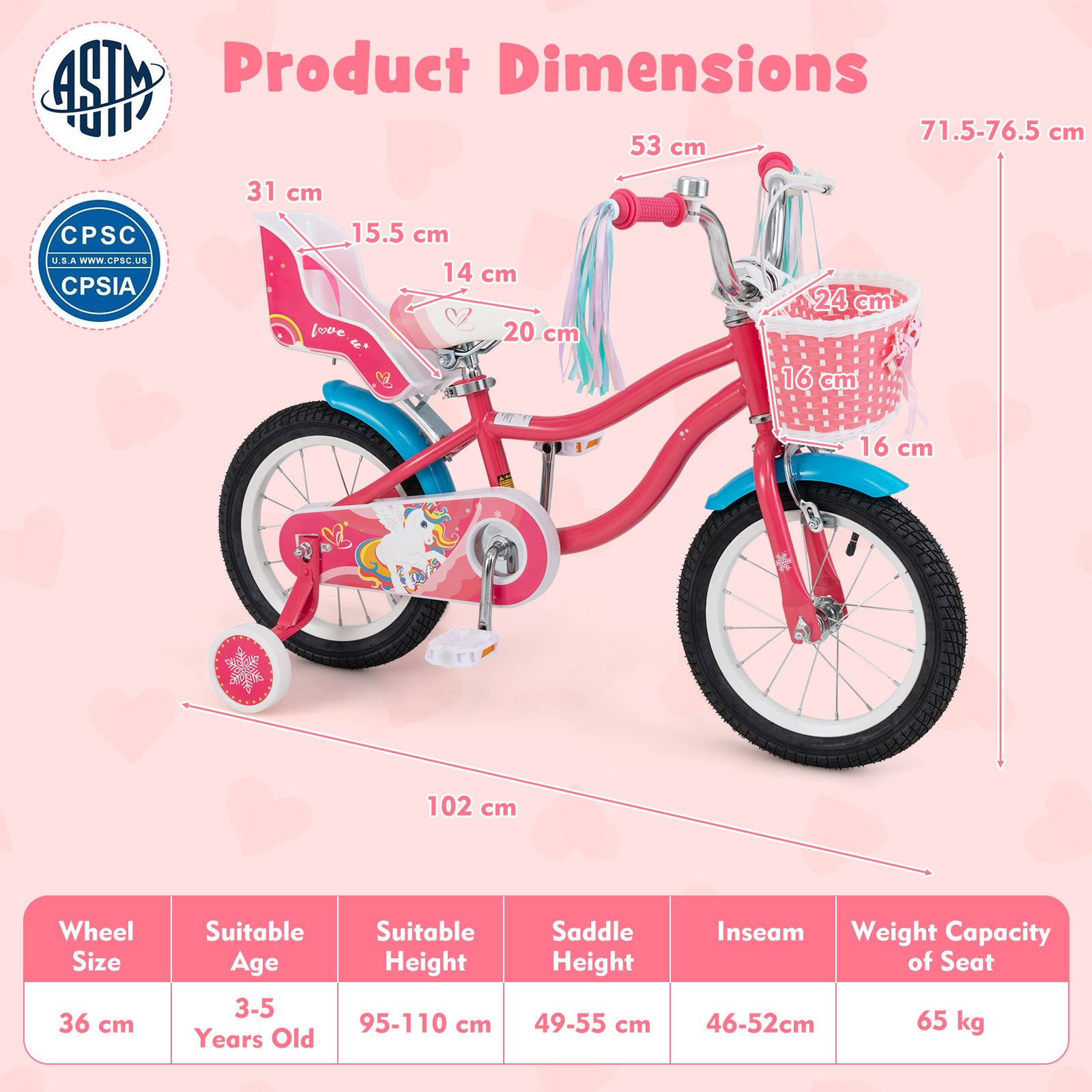 14" Kids Bike Ride On Bicycle Training Wheels w/Basket 3-5 Years