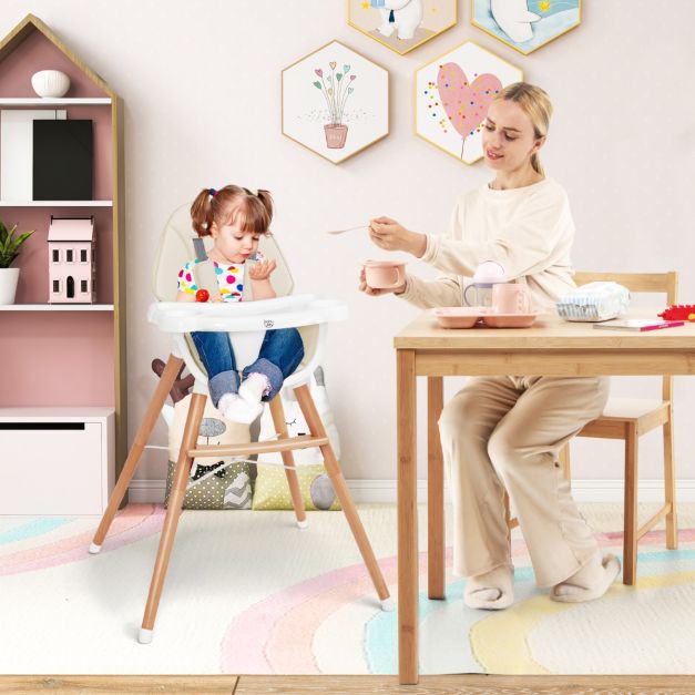 Wooden High Chair with Double 4-Gear Tray for Babies