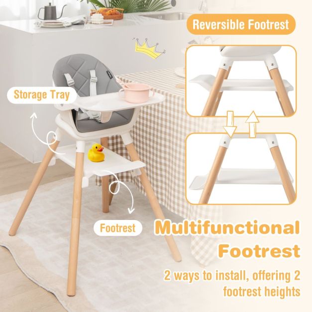 6-in-1 convertible baby high chair with dishwasher washable tray