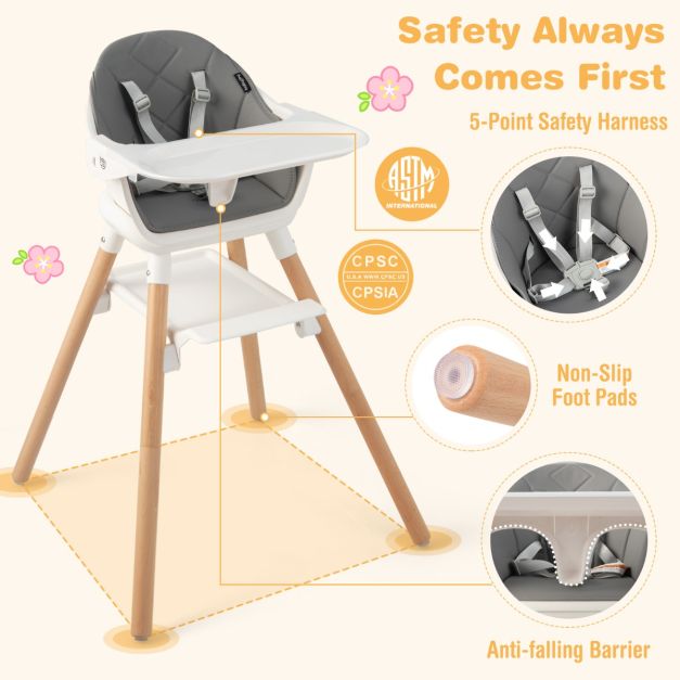 6-in-1 convertible baby high chair with dishwasher washable tray
