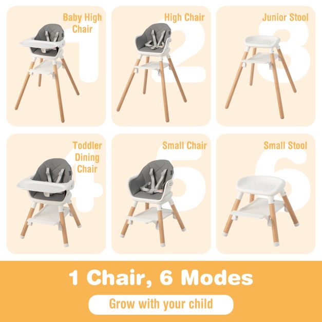 6-in-1 convertible baby high chair with dishwasher washable tray
