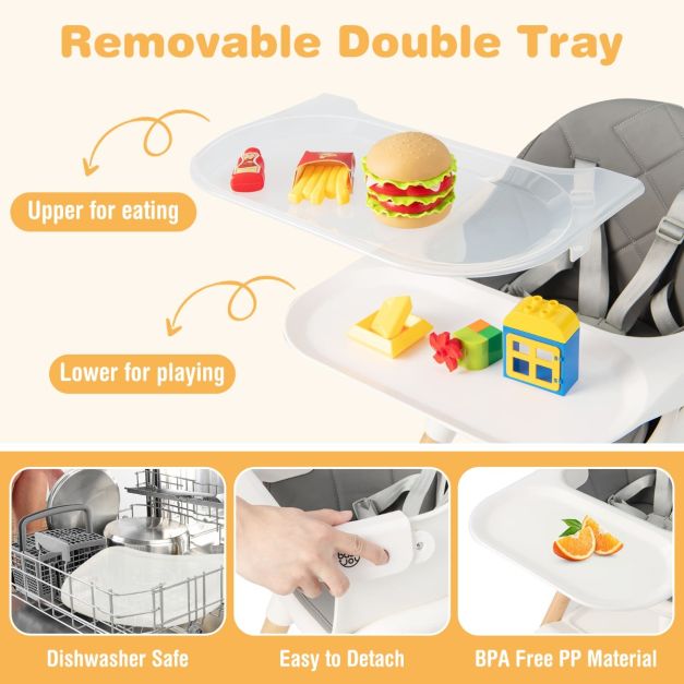 6-in-1 convertible baby high chair with dishwasher washable tray