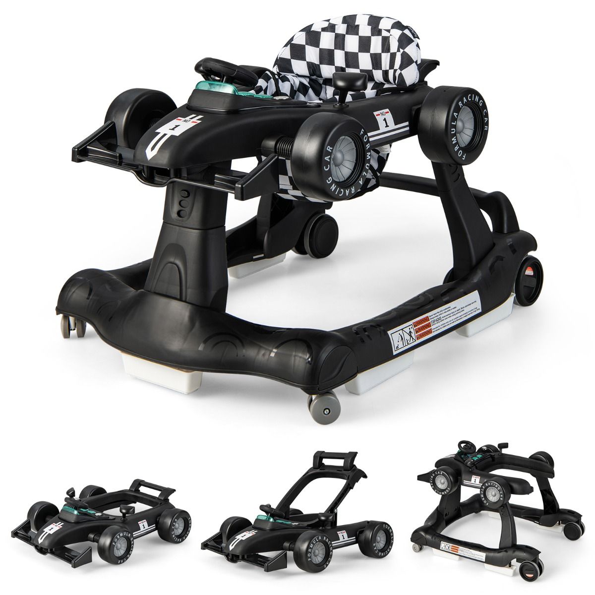 4-in-1 Foldable Activity Car Walker with Adjustable Height and Speed