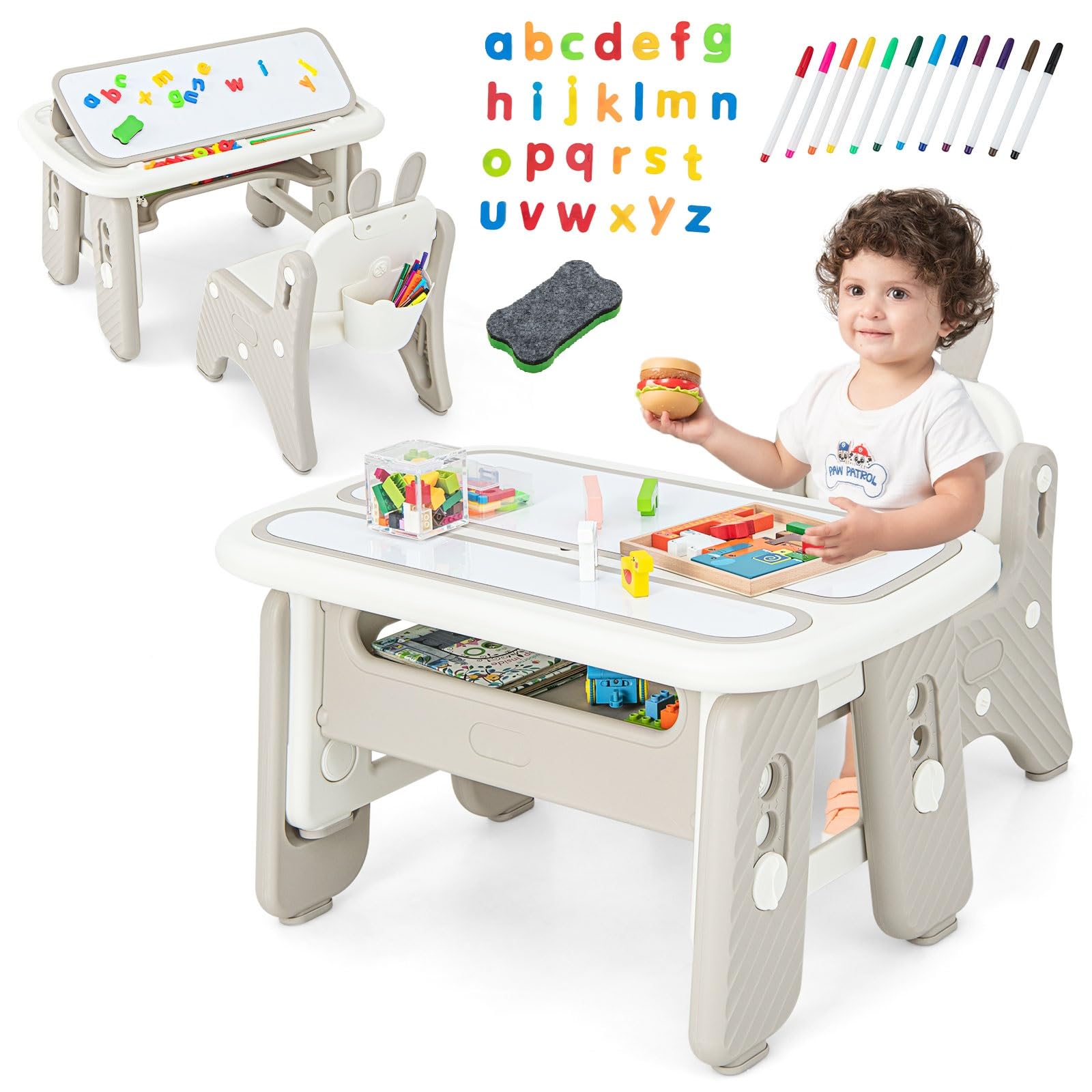 INFANS Kids Table and Chair Set Activity Table with Magnetic Drawing Board