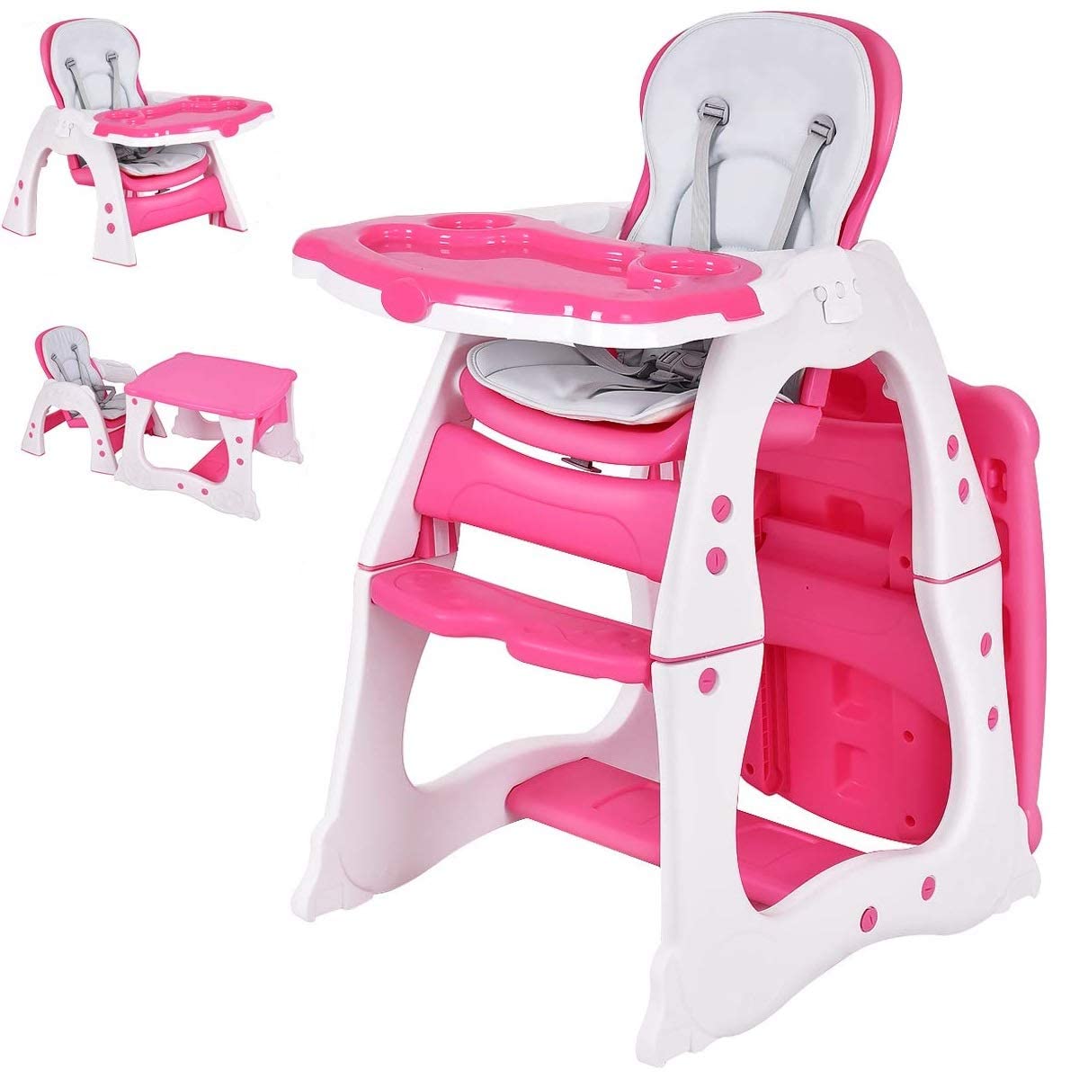 Baby High Chair 3 in 1 Infant Table and Chair Set Convertible Booster Seat with 3-Position Adjustable Feeding Tray