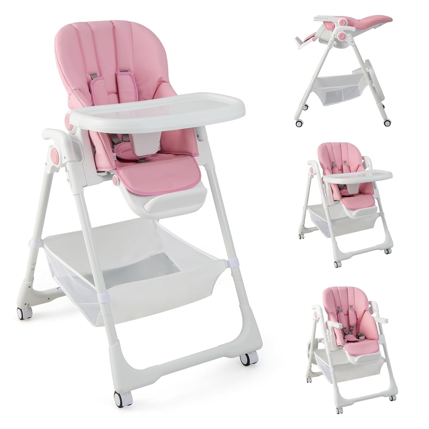 Baby High Chair Foldable Highchair w/ 7 Heights 5 Recline Positions Adjustable Footrest