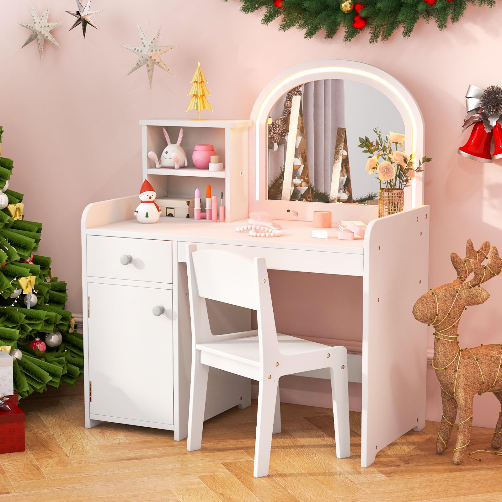 INFANS Kids Vanity Pretend Play Vanity Set for Toddler Girls