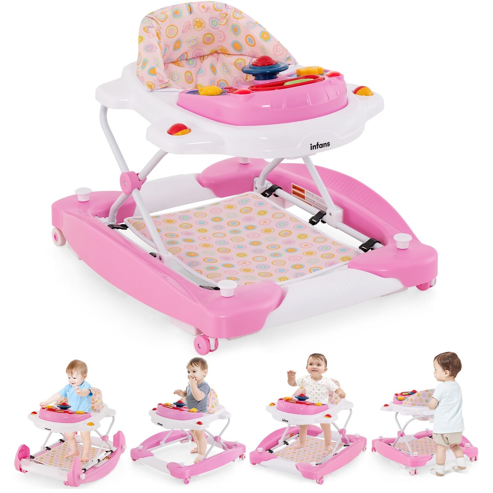 INFANS Baby Walker 5 in 1 Behind Walker Learning Seated Rocker Bouncer with Removable Music Tray