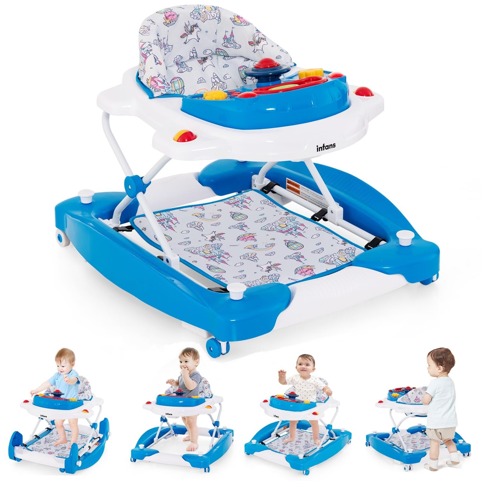 INFANS Baby Walker 5 in 1 Behind Walker Learning Seated Rocker Bouncer with Removable Music Tray