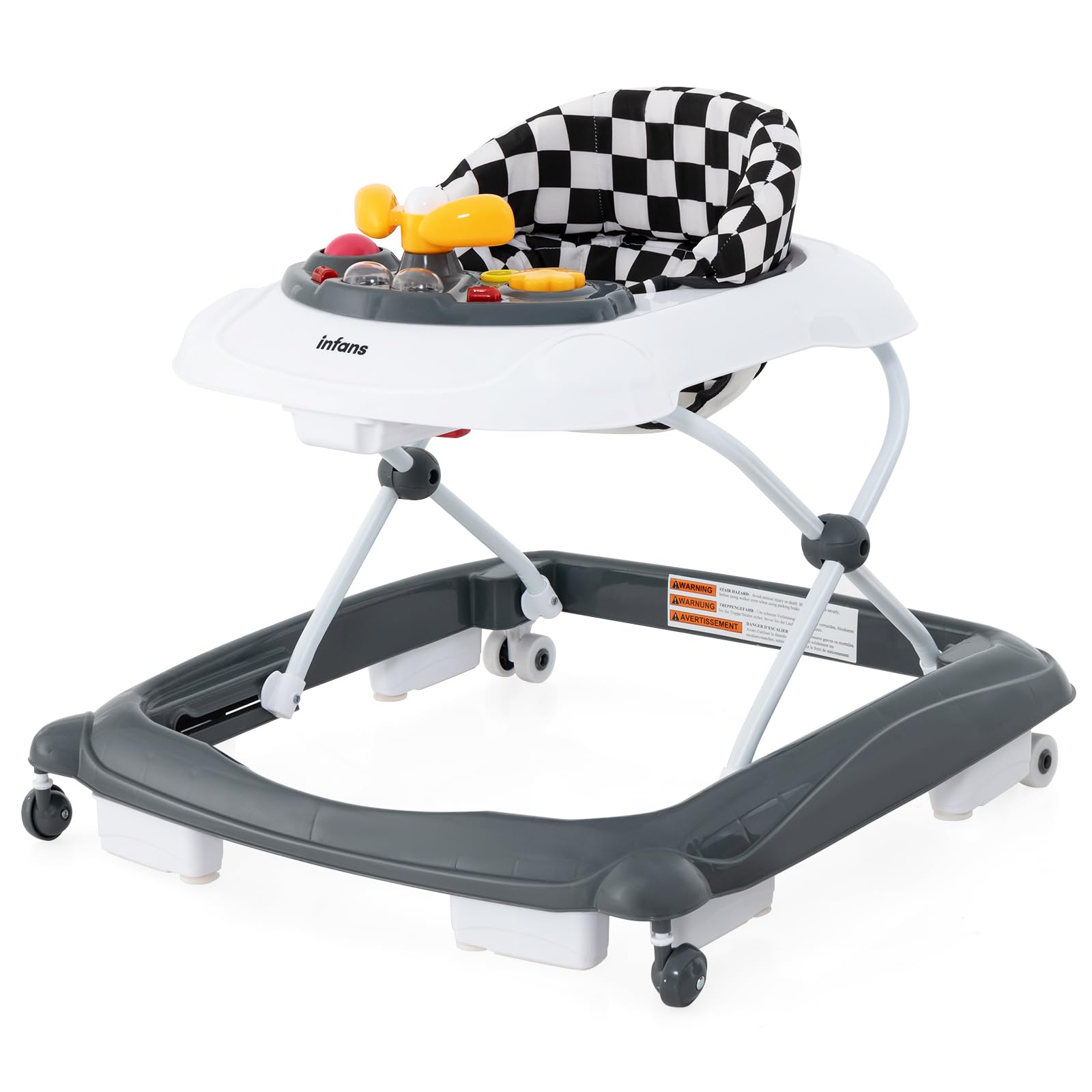 INFANS Foldable Baby Walker 3 in 1 Toddler Walker Leaning-Seated Walk-Behind with Removable Music Tray