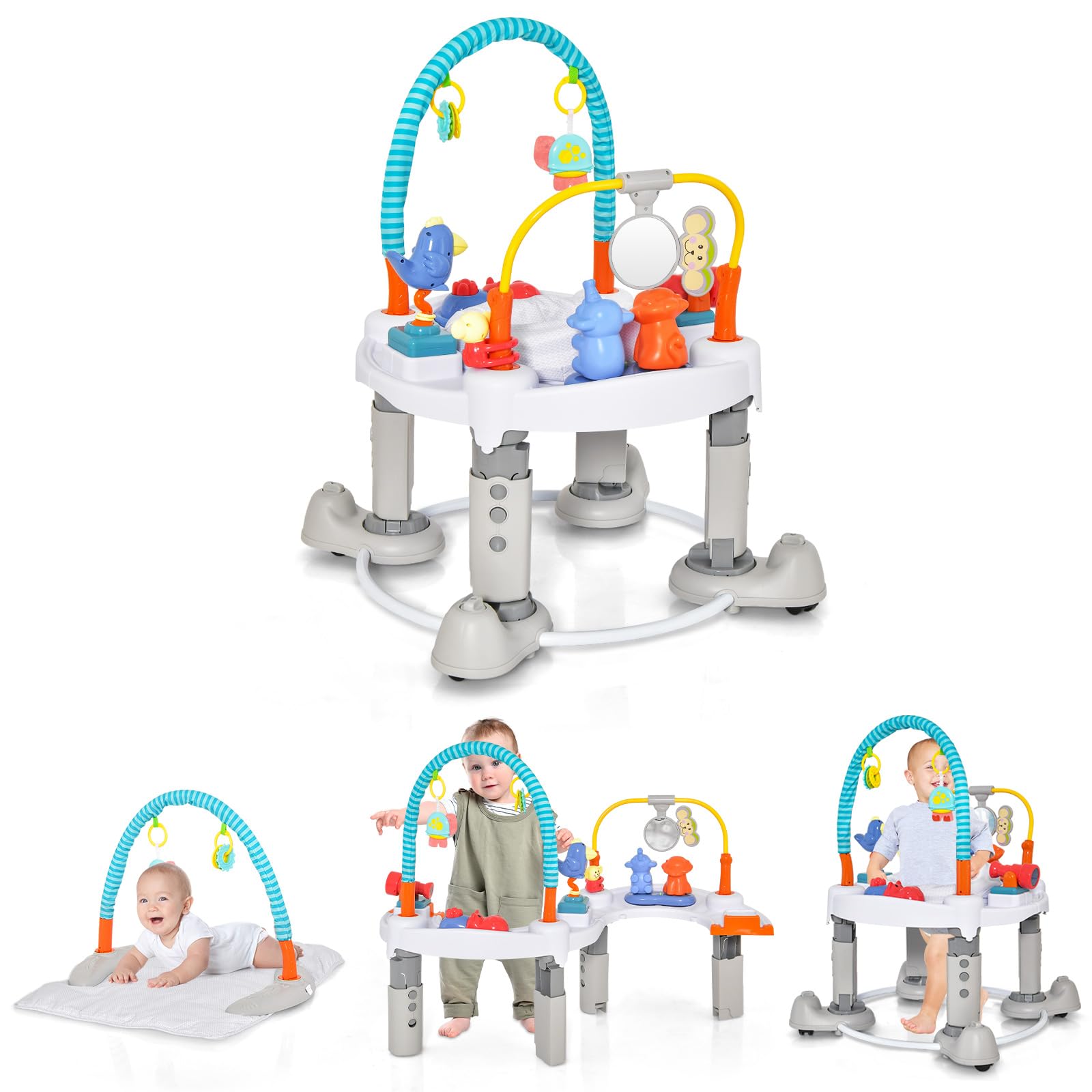 INFANS 5 in 1 Toddler Bouncing Activity Saucer Playtime Mat Activity Table with 360°Rotating Seat
