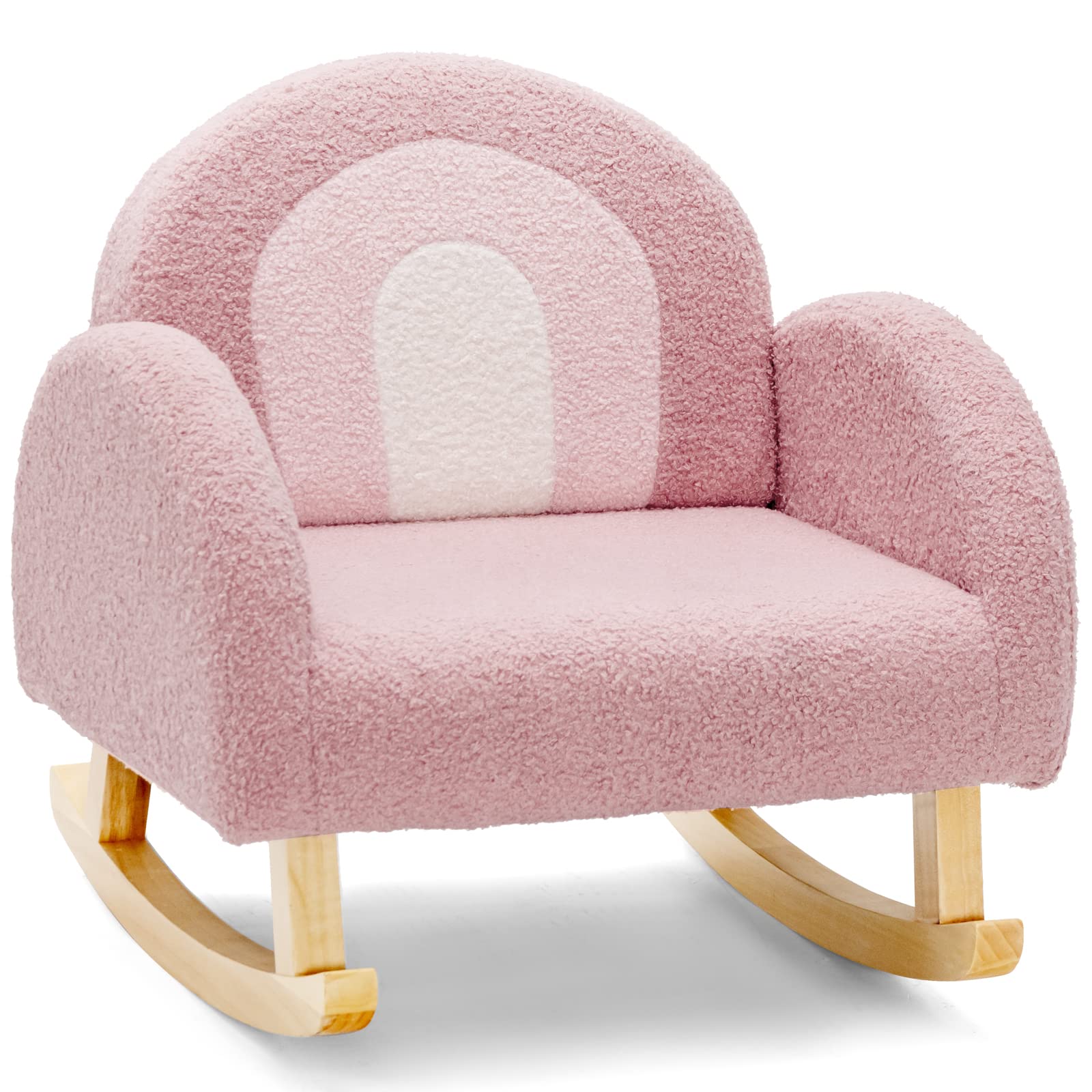 INFANS Kids Sofa Toddler Rocking Chair with Solid Wooden Frame, Anti-Tipping Design