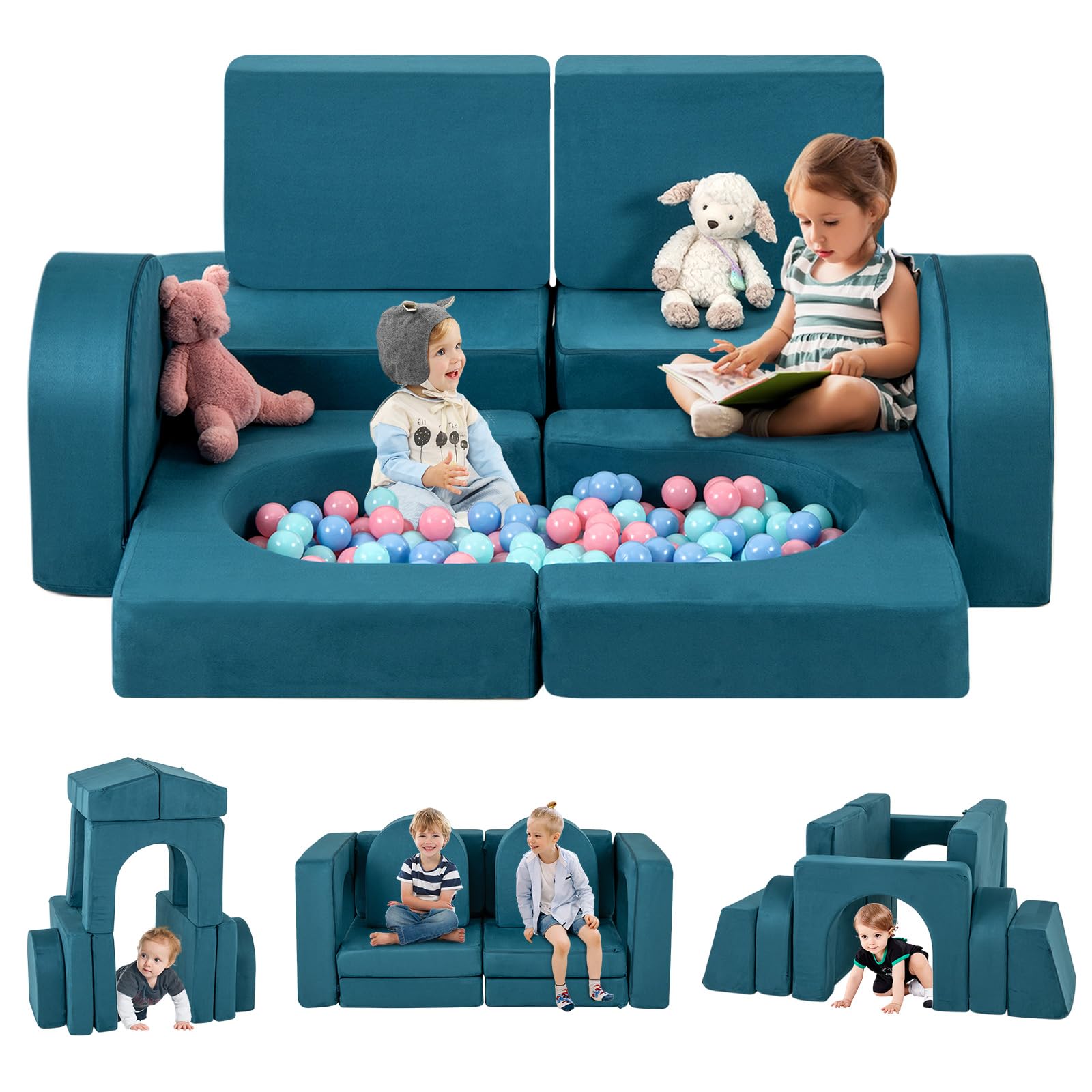 INFANS Modular Kids Play Couch 8 PCS Toddler Creative Sectional Building Sofa for Playroom