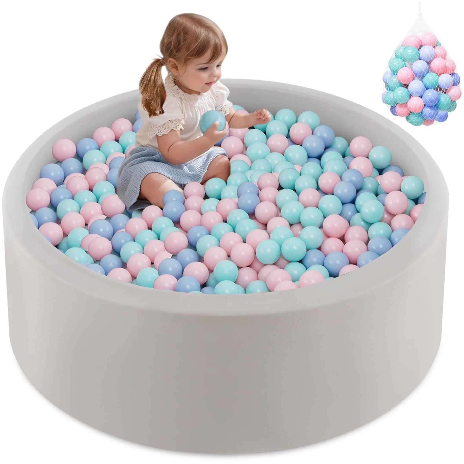INFANS Foam Ball Pit for Toddlers with 200 Balls 36"x 12" Large Round Ball Pool Playpen with Soft Memory Sponge Pad
