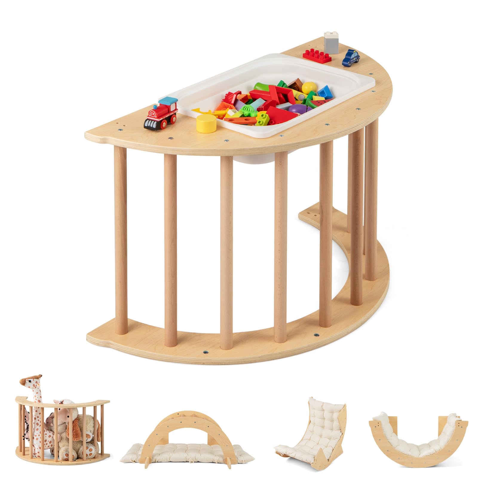 INFANS Wooden Arch Climber Rocker with Soft Cushion 6 in 1 Montessori Climbing Toys for Toddlers