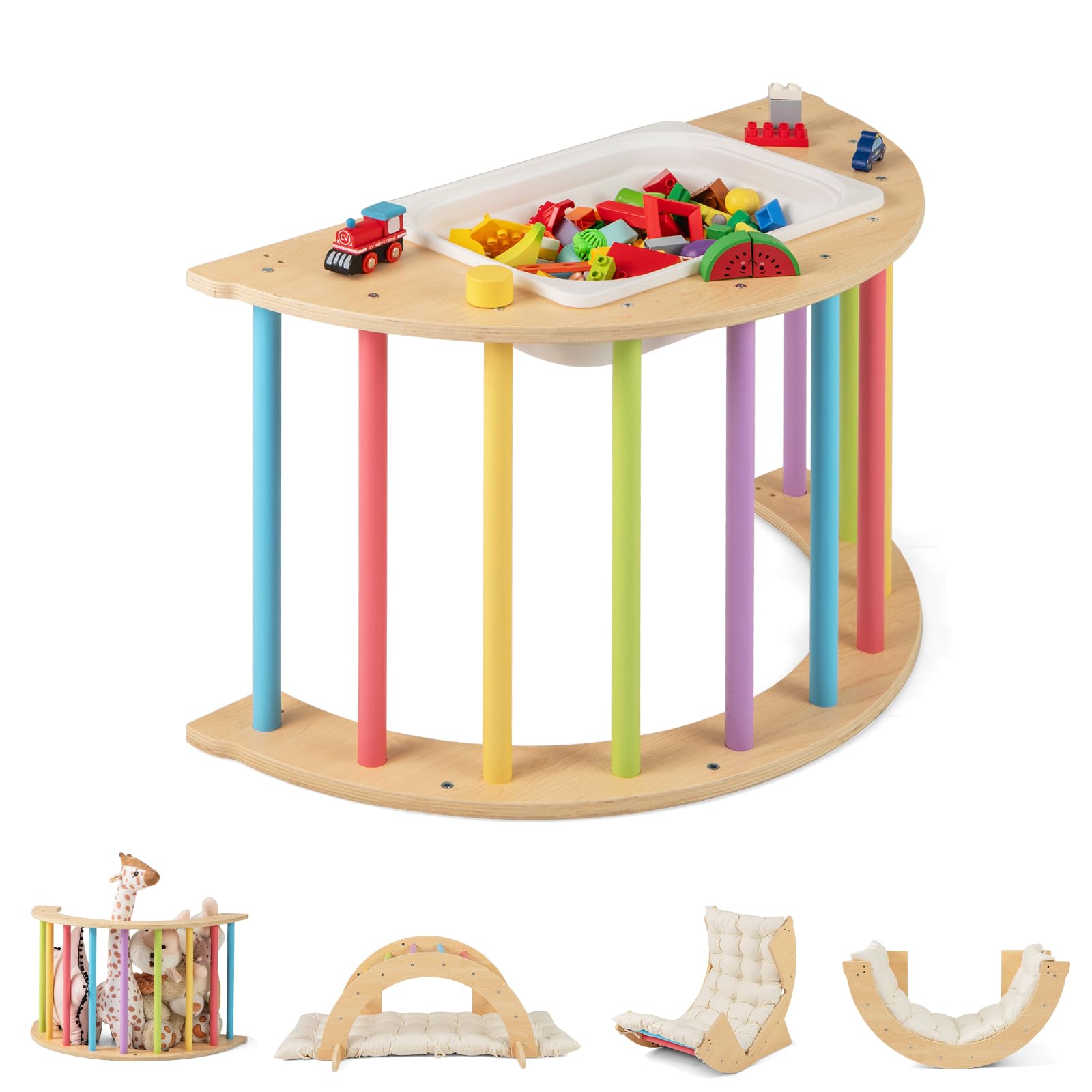 INFANS Wooden Arch Climber Rocker with Soft Cushion 6 in 1 Montessori Climbing Toys for Toddlers