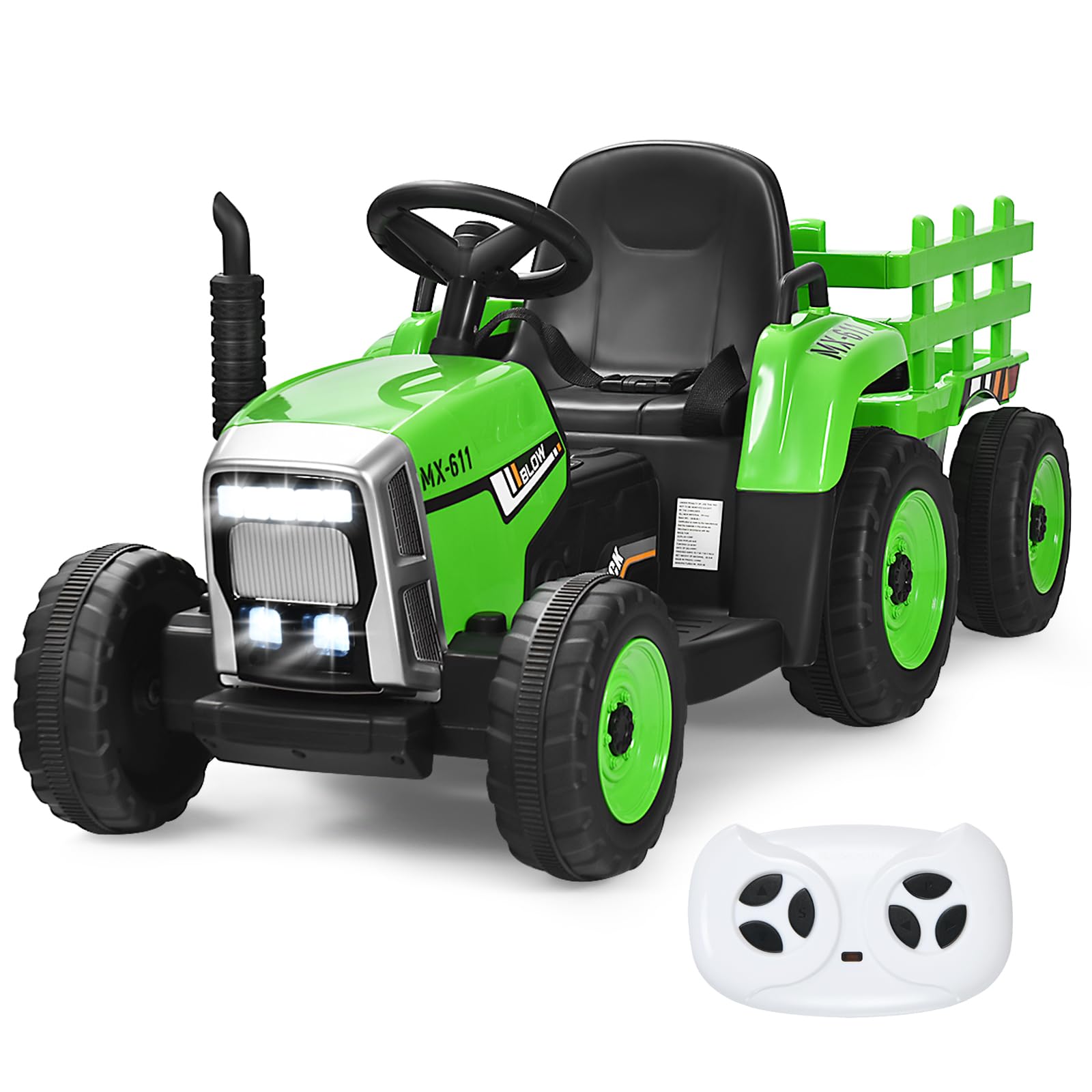 Kids Ride On Car, 12V Electric Ride On Tractor with Trailer for Children, Electric Toy Car for Over 3 w/Remote Control
