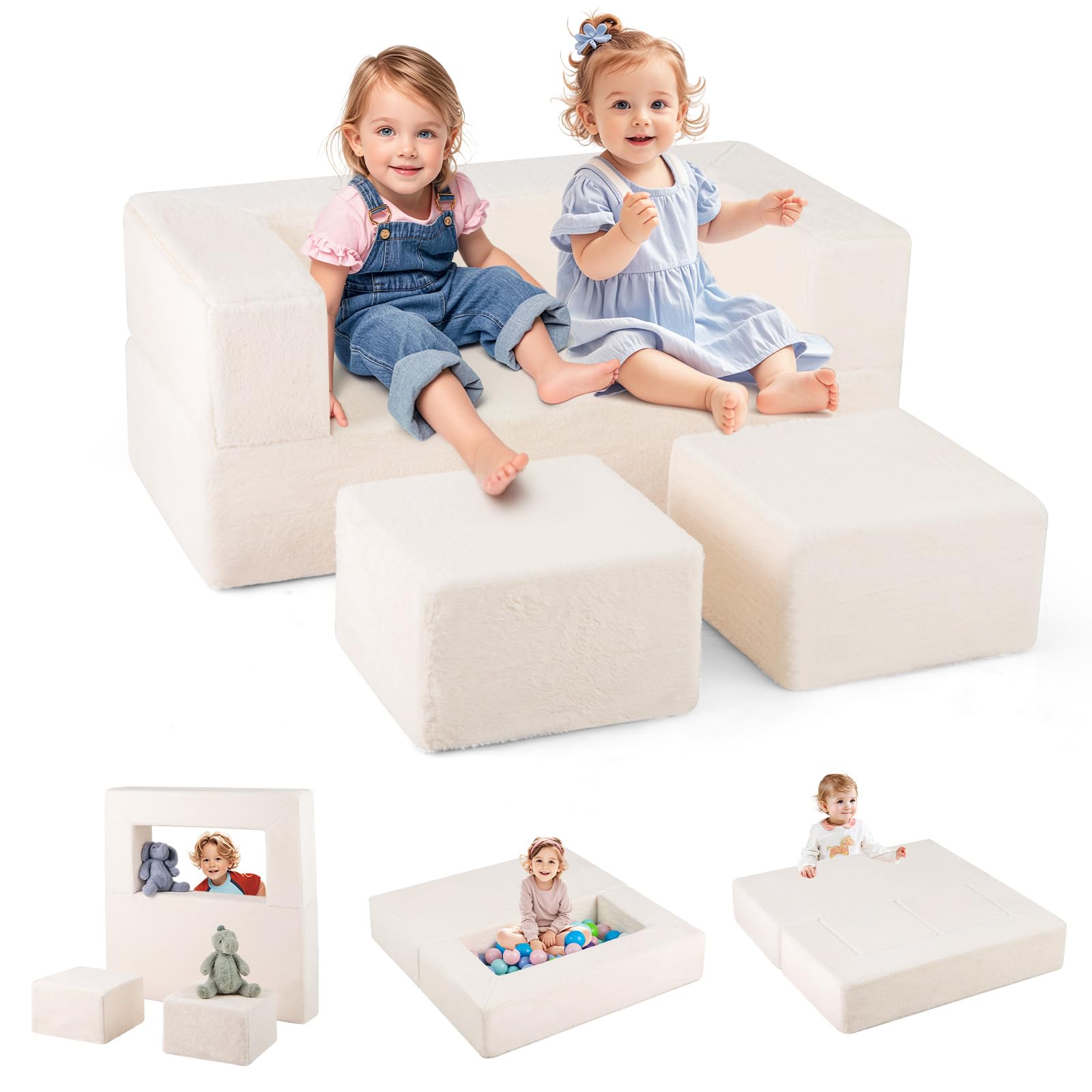 INFANS Modular Kids Play Couch Toddler Sectional Fort Building Sofa for Playroom