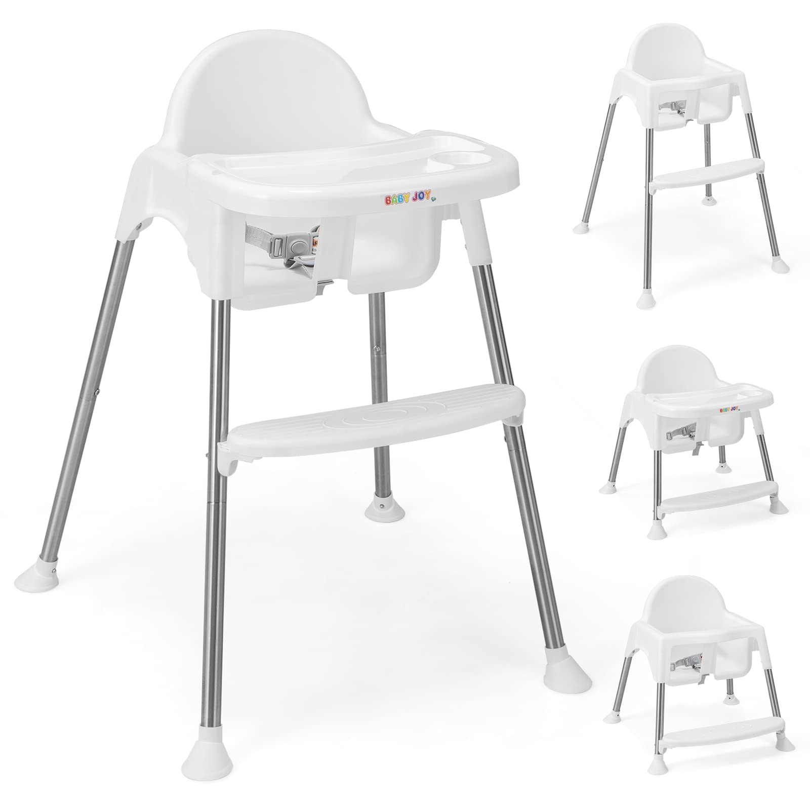 4-in-1 Convertible Baby High Chair with Removable Double Tray