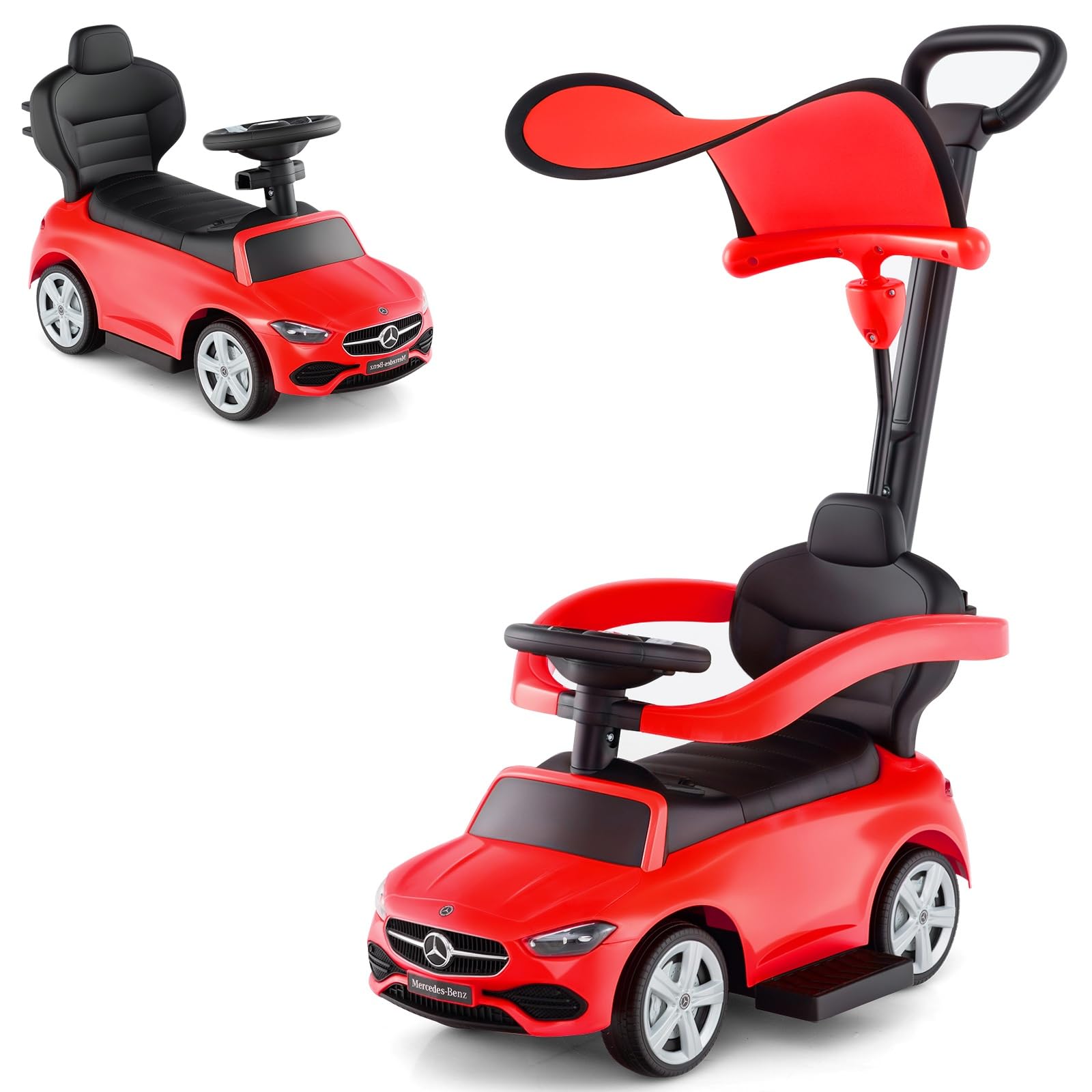 Licensed Mercedes Benz Push Car for Toddlers by INFANS 3 in 1 Sliding Walking Car with Push Handle
