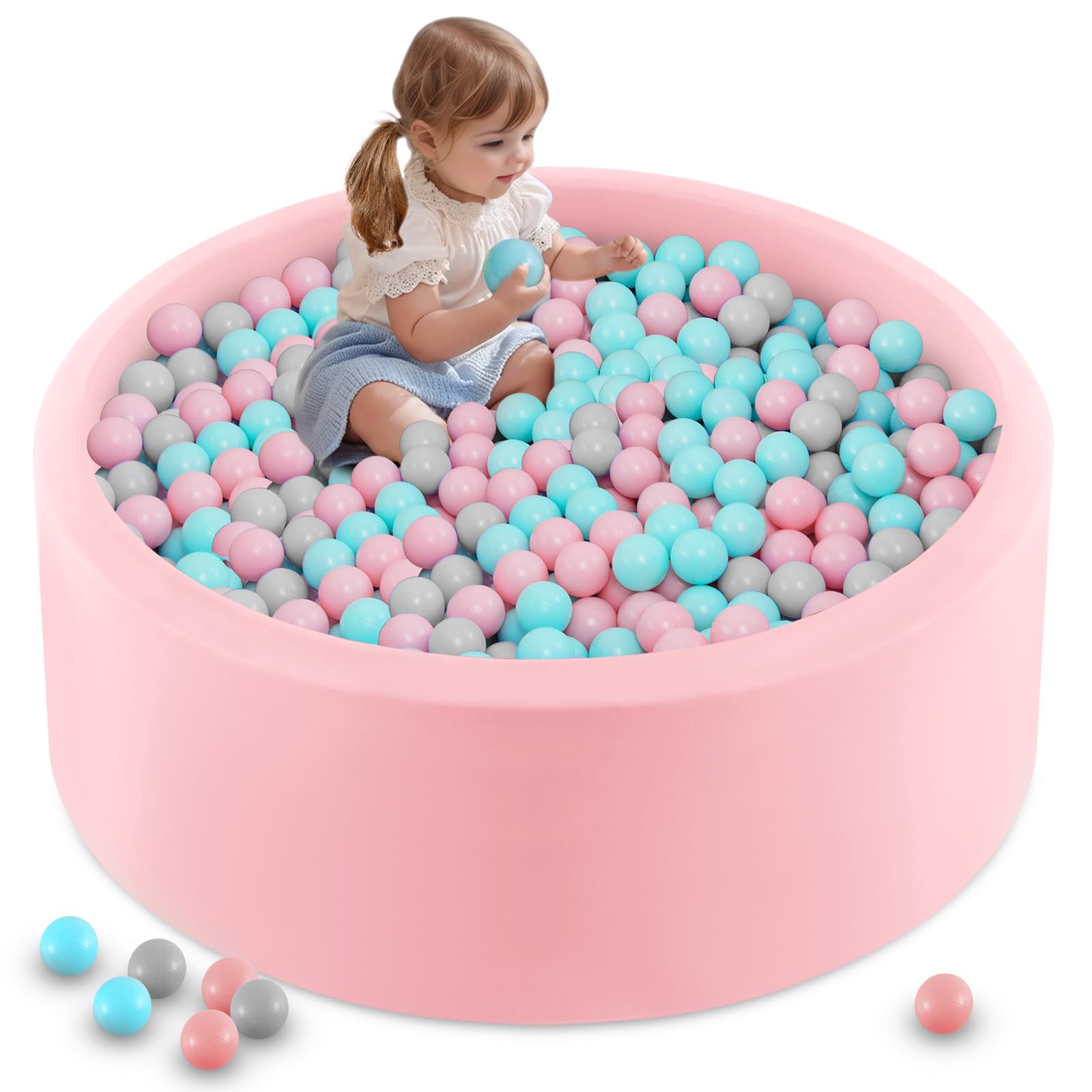 INFANS Foam Ball Pit for Toddlers with 200 Balls 36"x 12" Large Round Ball Pool Playpen with Soft Memory Sponge Pad