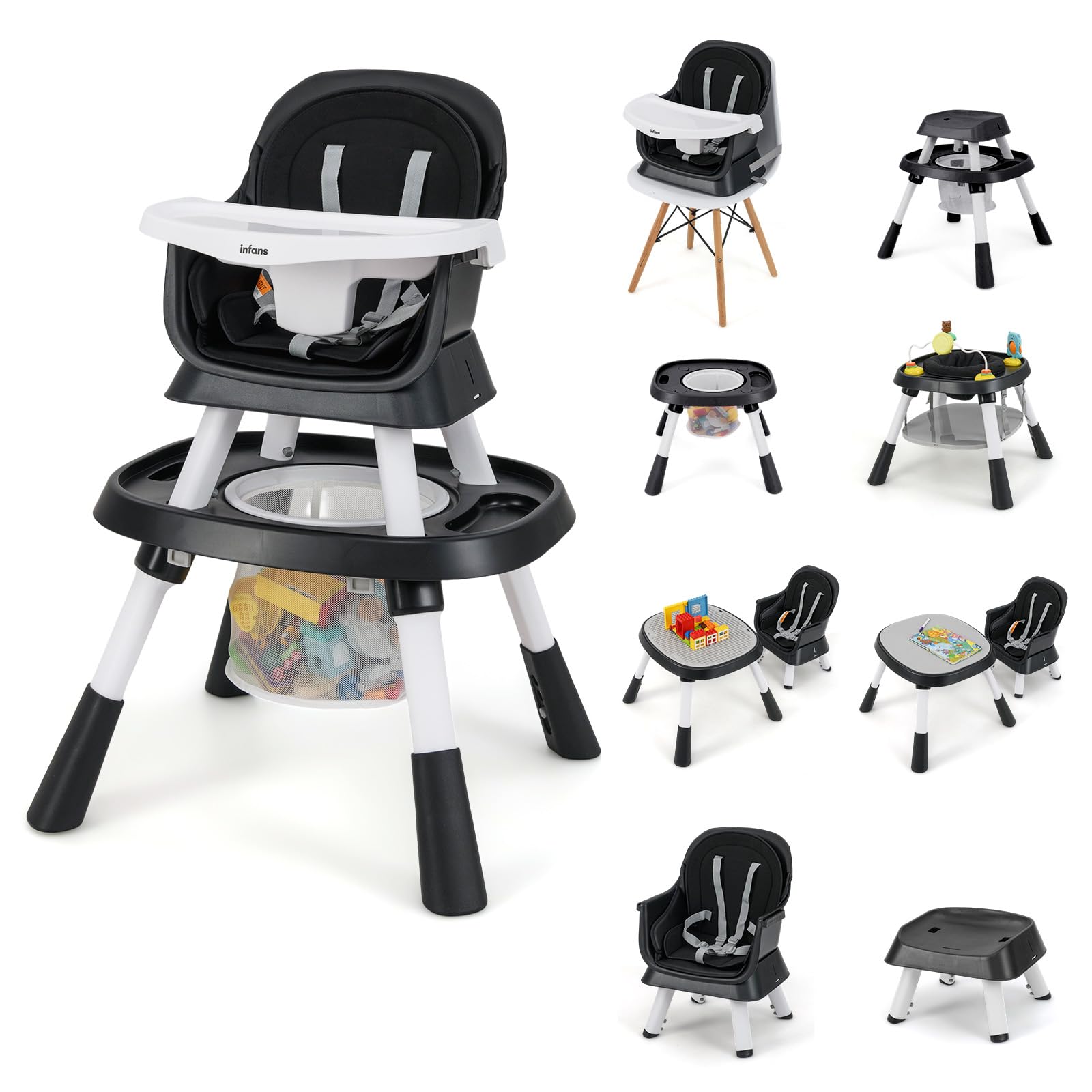 INFANS 9 in 1 High Chair Convertible Baby Highchair for Babies and Toddlers