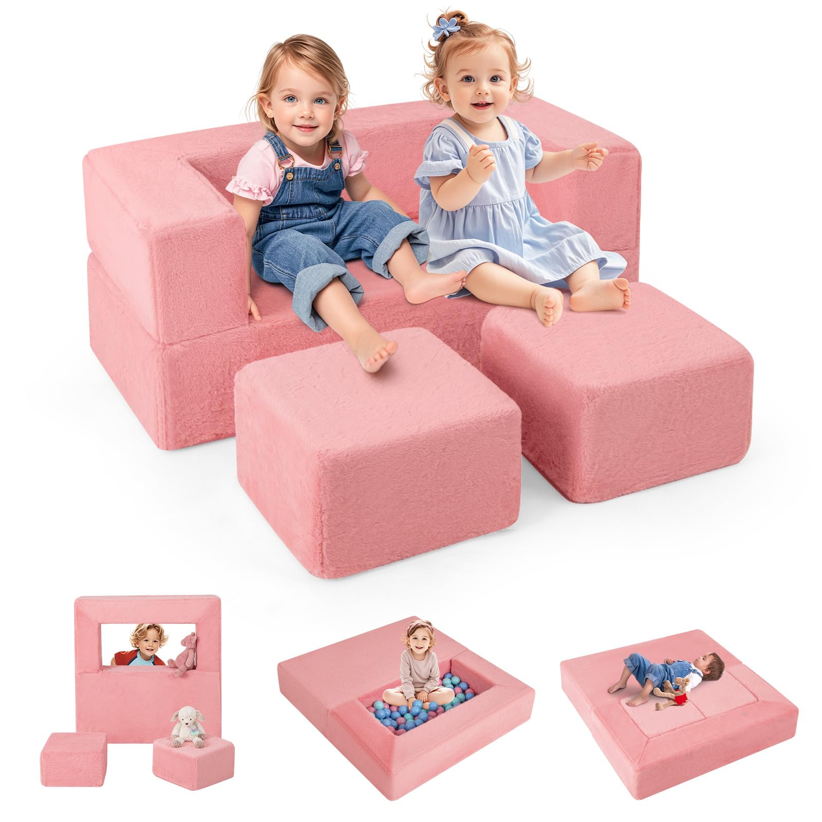 INFANS Modular Kids Play Couch Toddler Sectional Fort Building Sofa for Playroom