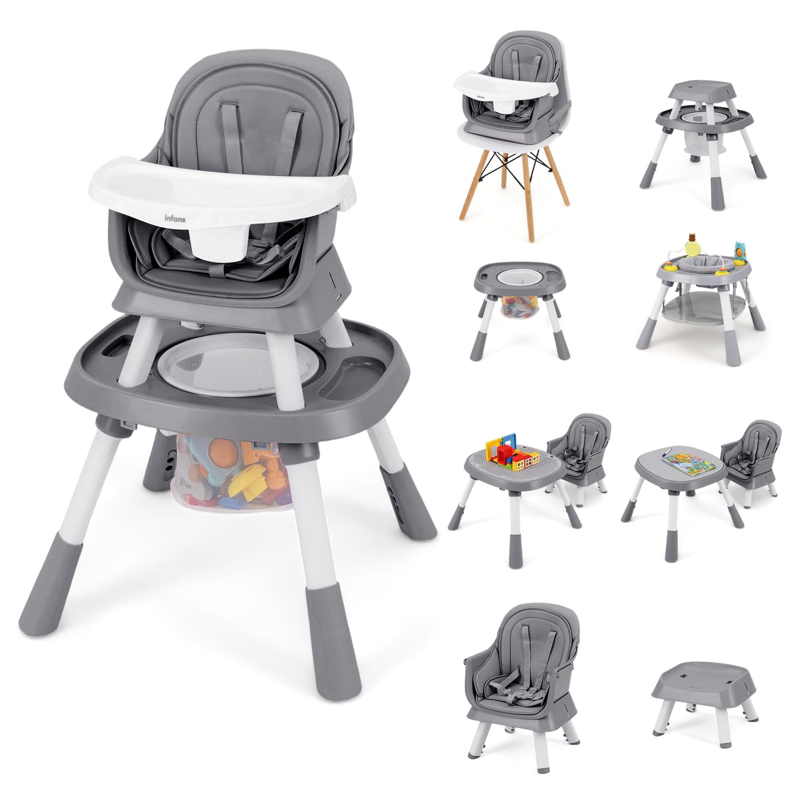 INFANS 9 in 1 High Chair Convertible Baby Highchair for Babies and Toddlers