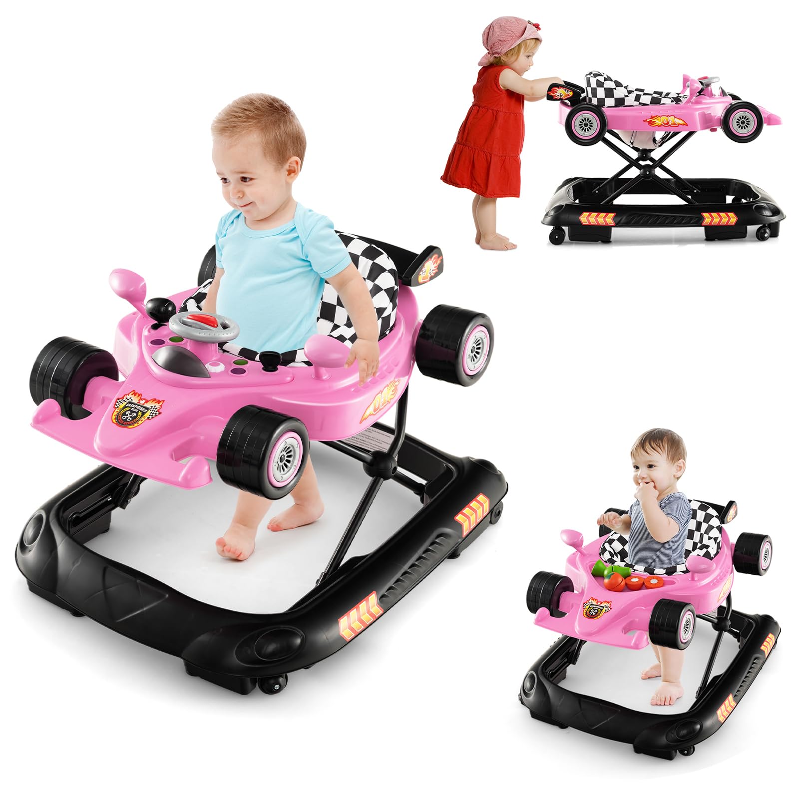 Foldable Baby Walker with 3 Adjustable Height Settings for 7-14 Months Boys Girls