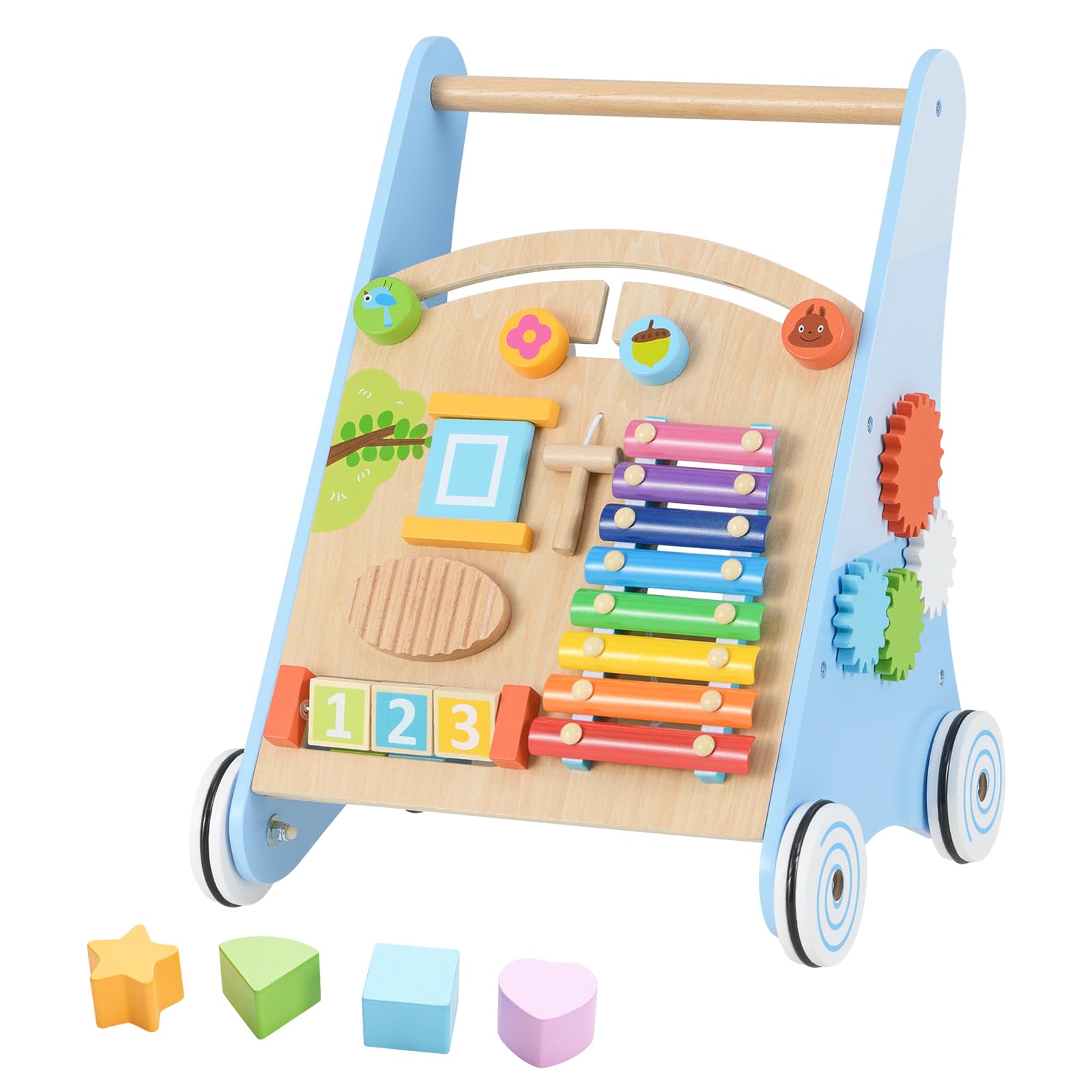 INFANS Wooden Baby Walker, Montessori Walker with Multiple Activity Toys