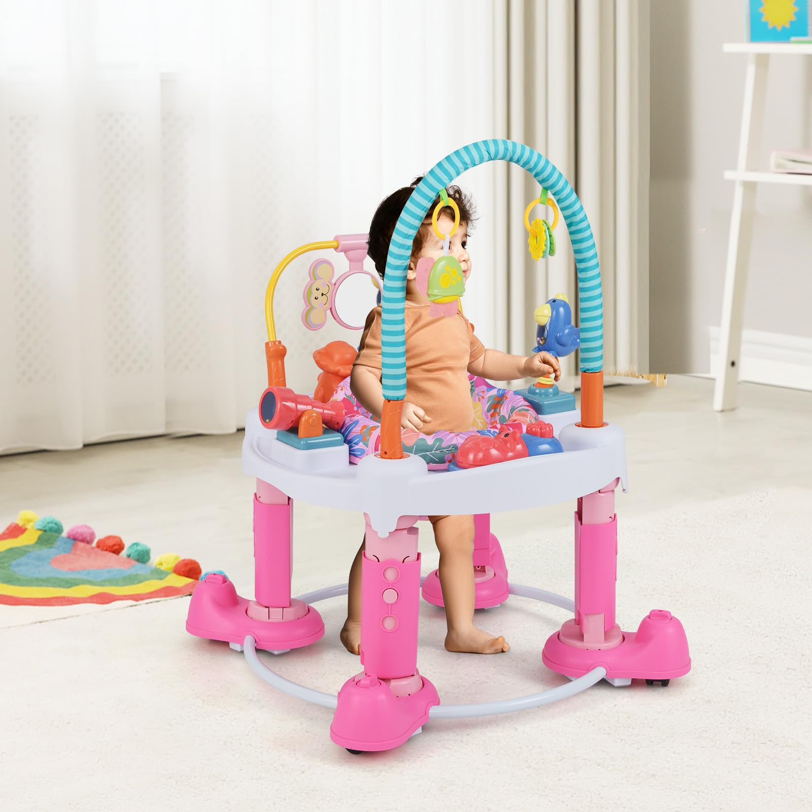 INFANS 5 in 1 Toddler Bouncing Activity Saucer Playtime Mat Activity Table with 360°Rotating Seat